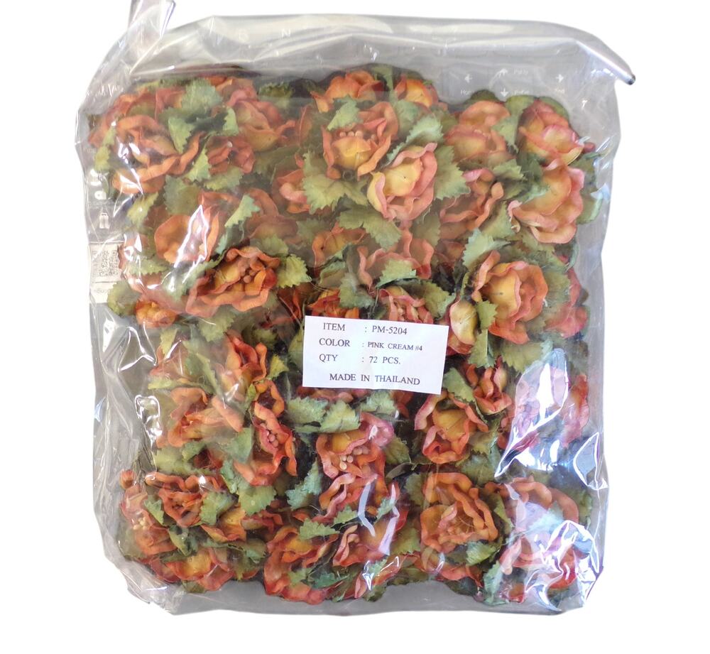 Paper Flowers Orange Craft Floral Lot Still in Package 72 Count 1.5" Green Leaf